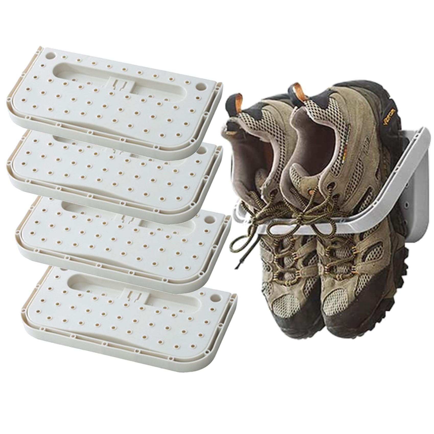 Yelschwa White Shoe Holder Foldable Wall Mounted Pack Of 4 Hanging Shoes Wall Shelf Shoe Rack Hanging Shelf No Drilling For Entrance Door Bathroom Practical Household Items (White)