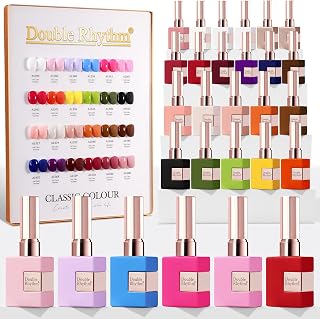 DoubleRhythm 28-Pc Red Pink Gel Nail Polish Set - Soak-Off Kit with 24 Shades, Base, Top & Building Gel for DIY Salon Manicures