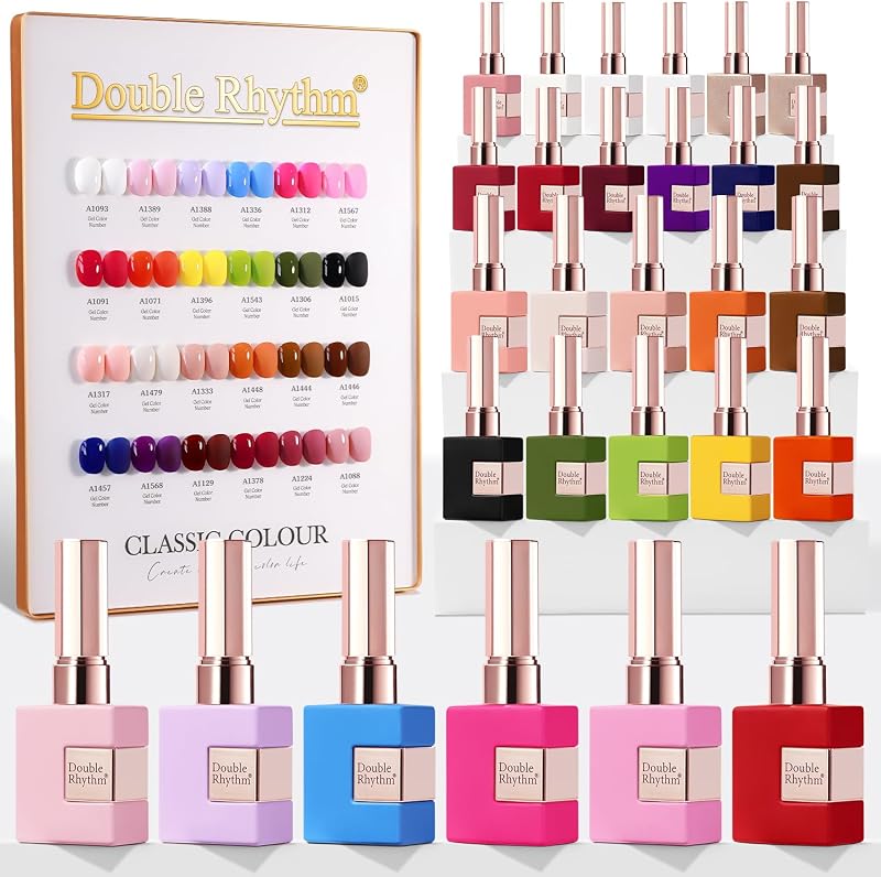 Double Rhythm 28Pcs 0.5Oz Gel Nail Polish Set Same Color Same Bottle Gel Polish Kit Nail Art Manicure Salon DIY at Home for Women (Red Pink Collection-T24-4)
