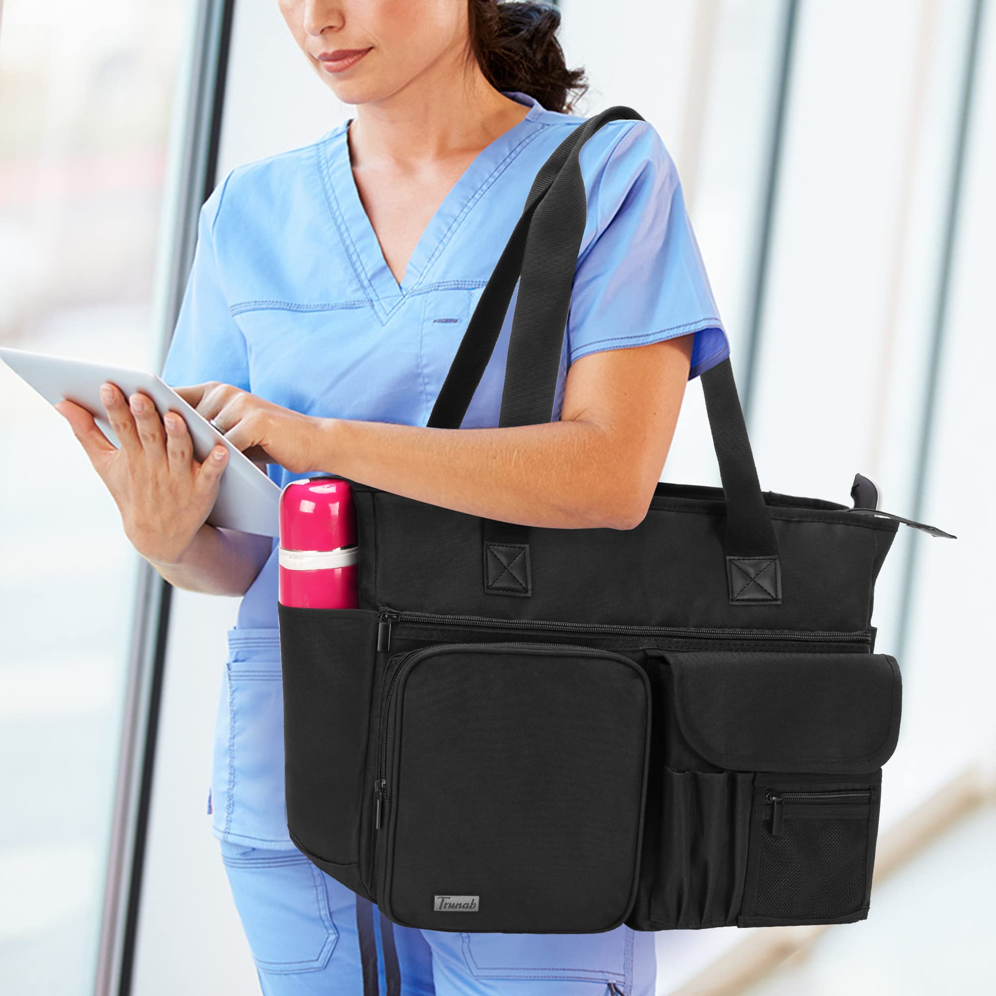 Trunab Krankenschwestertasche mit Gepolsterter 15,6 Zoll Laptop-Hülle | Arzttasche mit Mehreren Taschen für Heimgesundheitspflege, Krankenpfleger, Studenten - Schwarz