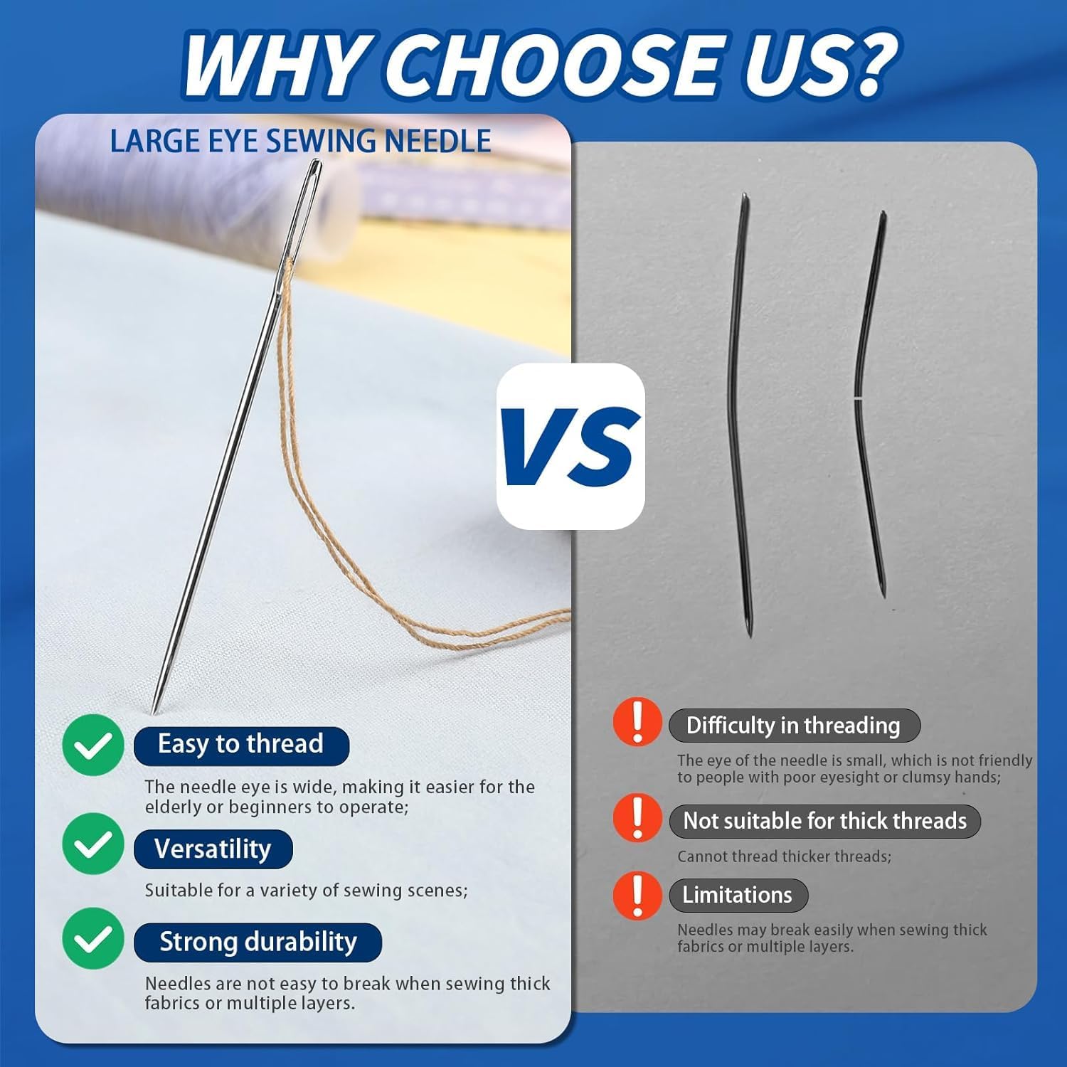 Big Eye Steel Sewing Needles Kit, Stainless Steel Needles for Hand Sewing, 2025 New Sewing Kits, Beginner Sewing Kit, Adequate Needles and Thread, Student Dormitory Sewing Kit (8c-38pcs) - Image 4