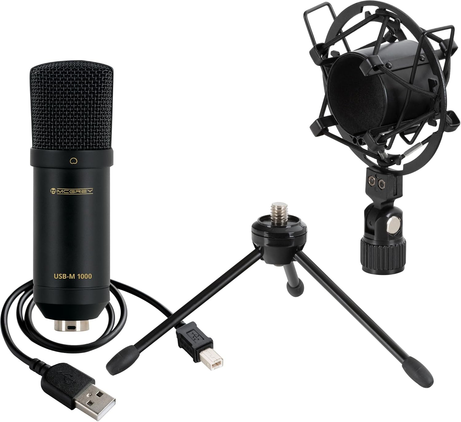 McGrey USB-M 1000 BK Podcast Condenser Microphone - Perfect for Podcast Streaming Gaming - 14 mm back electret condenser capsule - directional pattern - frequency response 20 Hz - 17 kHz - black