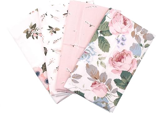 Paquete de tela de patchwork con patrón de flores, 4 unidades, 18.9 x 18.9 in, cuadrados, acolchado, álbumes de recortes, costura, manualidades,