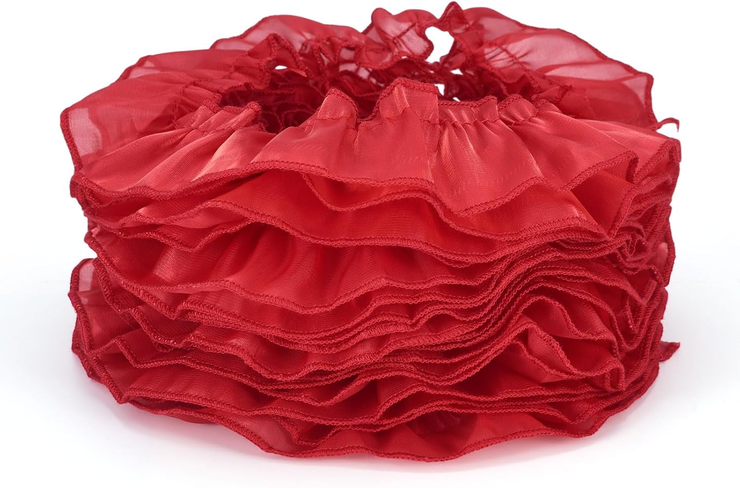 FASHEWELRY 10.94 Yards Pleated Chiffon Organza Lace Trim 5.4cm Wide Ruffled Edge Lace Ribbon Tulle Trimming Fabric Ribbon for Costume Curtain Applique Sewing Crafts Home Decoration, Red