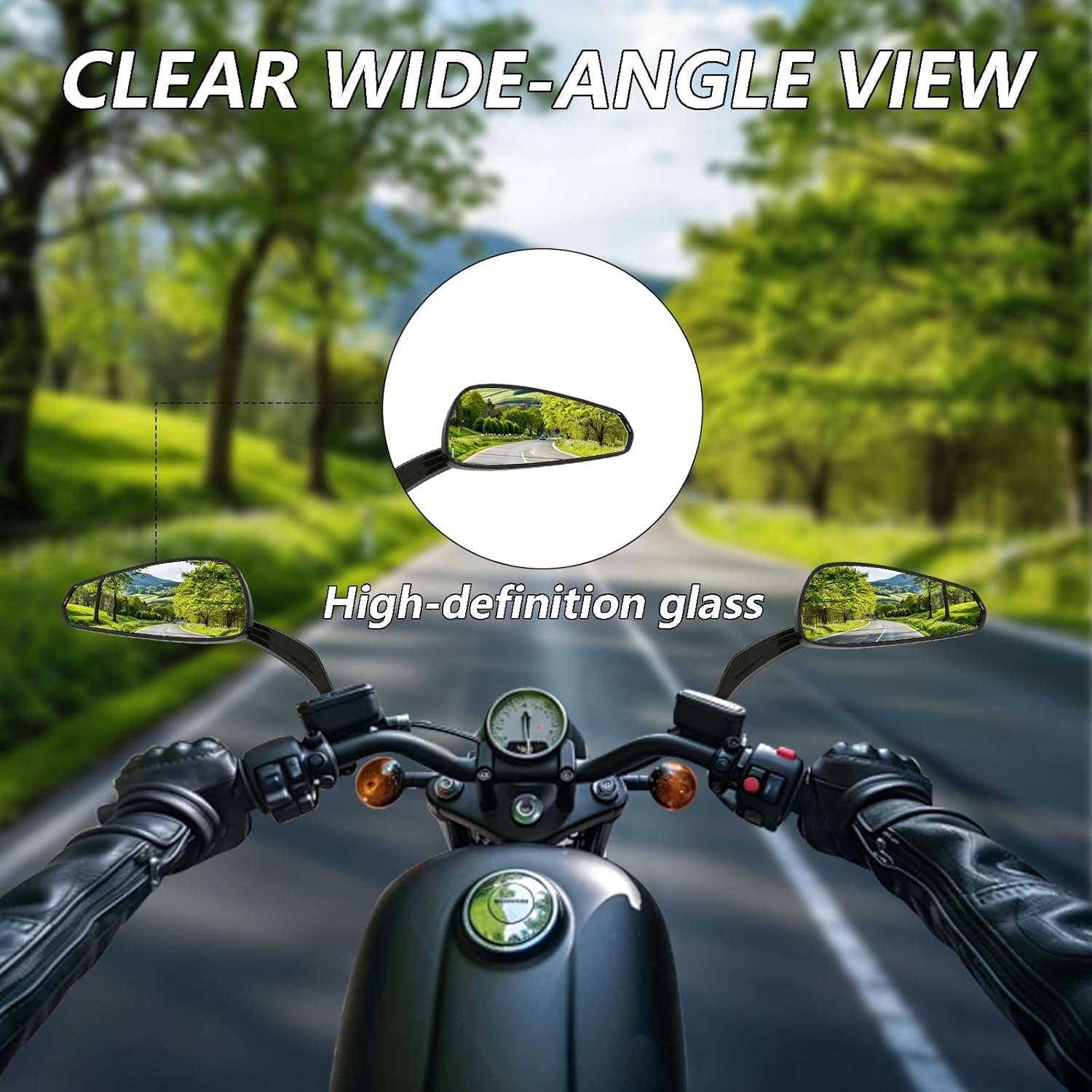 8mm Rearview Mirrors Universal Black Compatible with Harley Road King Sportster Street Electra Glide Softail Dyna Road Glide 1982-2025 360°Adjustable Motorcycle Side Mirror (1 Pair)