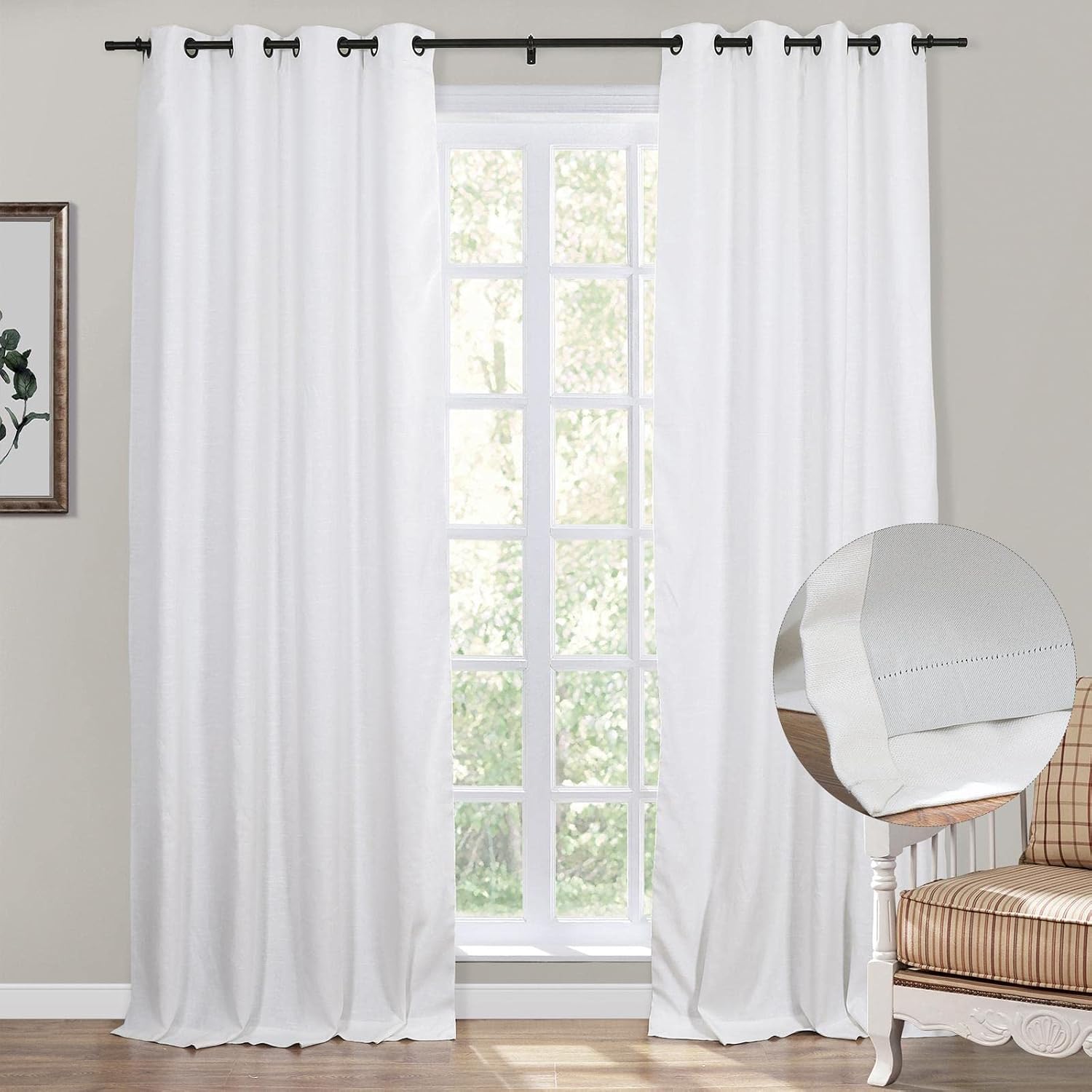ChadMade Room Darkening Window Curtain Panel for Bedroom Cotton Linen Curtain Blackout Thermal Insulated Drape Grommet Design, 84 Inches Long Grey, 50Wx84L, ( 1 Panel ) Tyra Collection