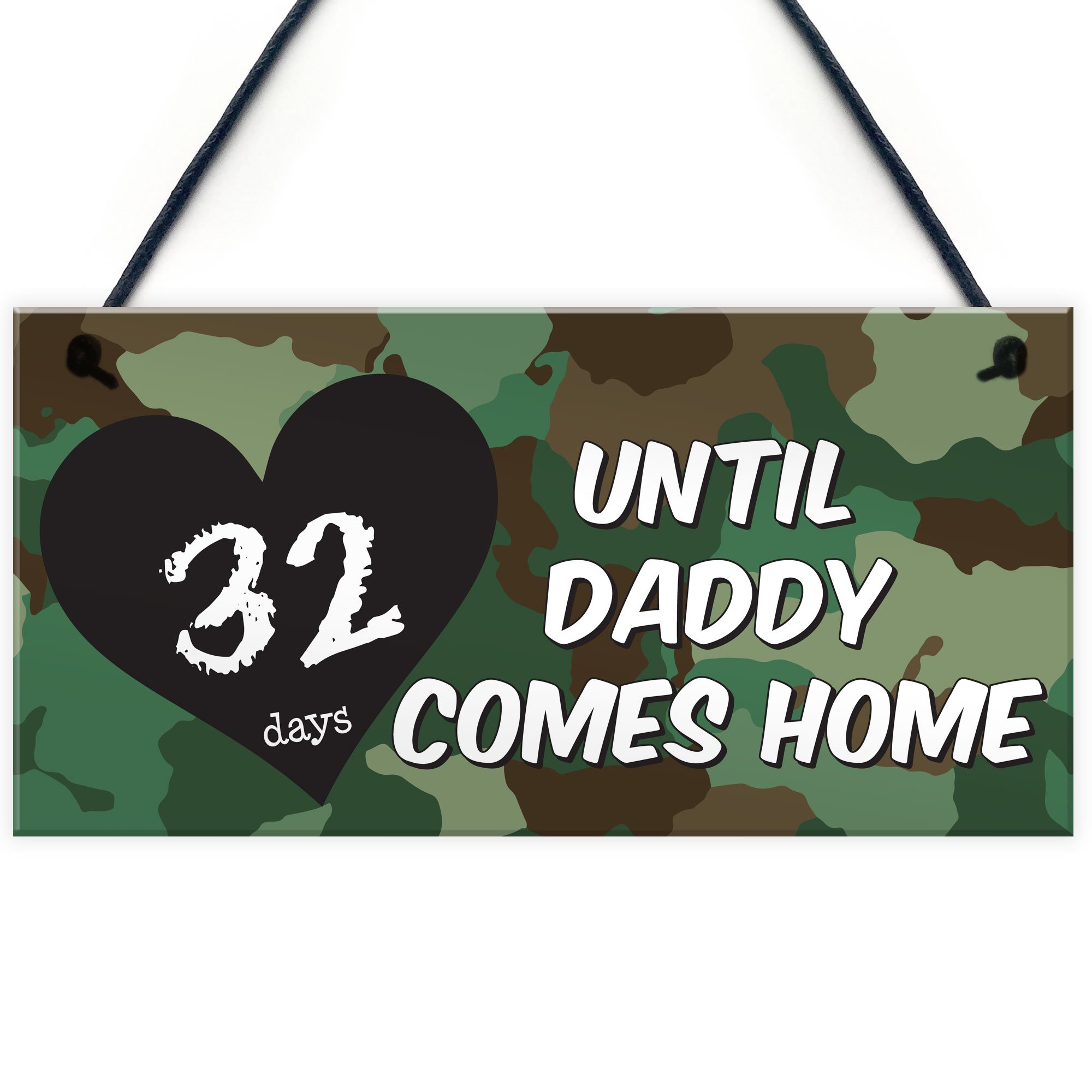 Red Ocean Days Until Daddy Comes Home Chalkboard Hanging Plaque Army/Navy Countdown Sign