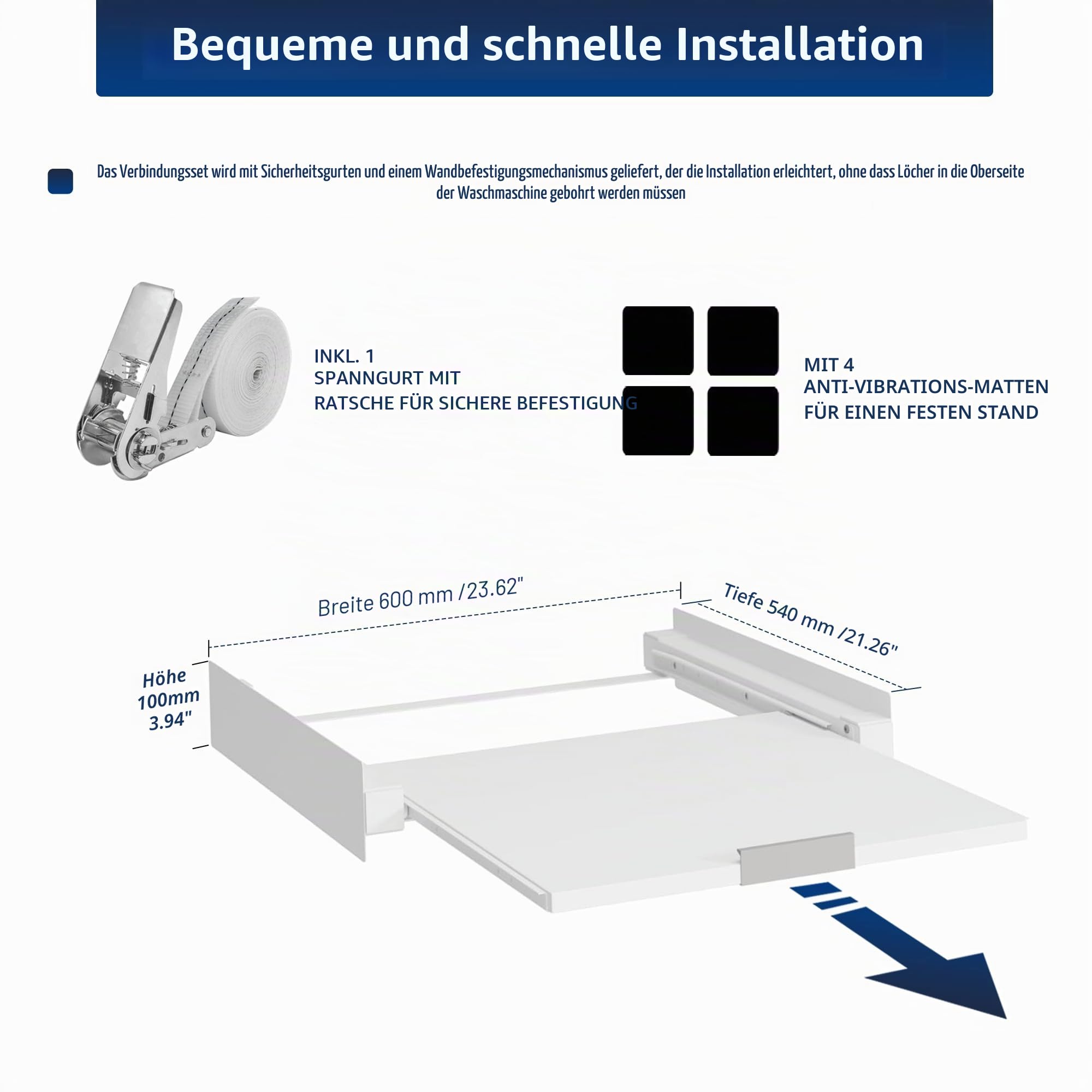 Hd-Line Universeller Zwischenbaurahmen - Für Waschmaschinen und Trockner, mit herausziehbarem Fach, vibrationsdämpfend und kippfest Größe (60x54x10 cm, bis 15 kg)