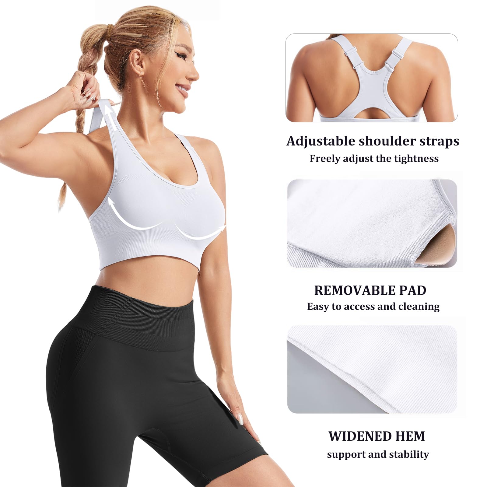 HANERDUN Soutiens-Gorge de Sport Femme Haut de Sport Brassiere Maintien Fort sans Armature Sportswear Vêtements Tenue pour Fitness Running