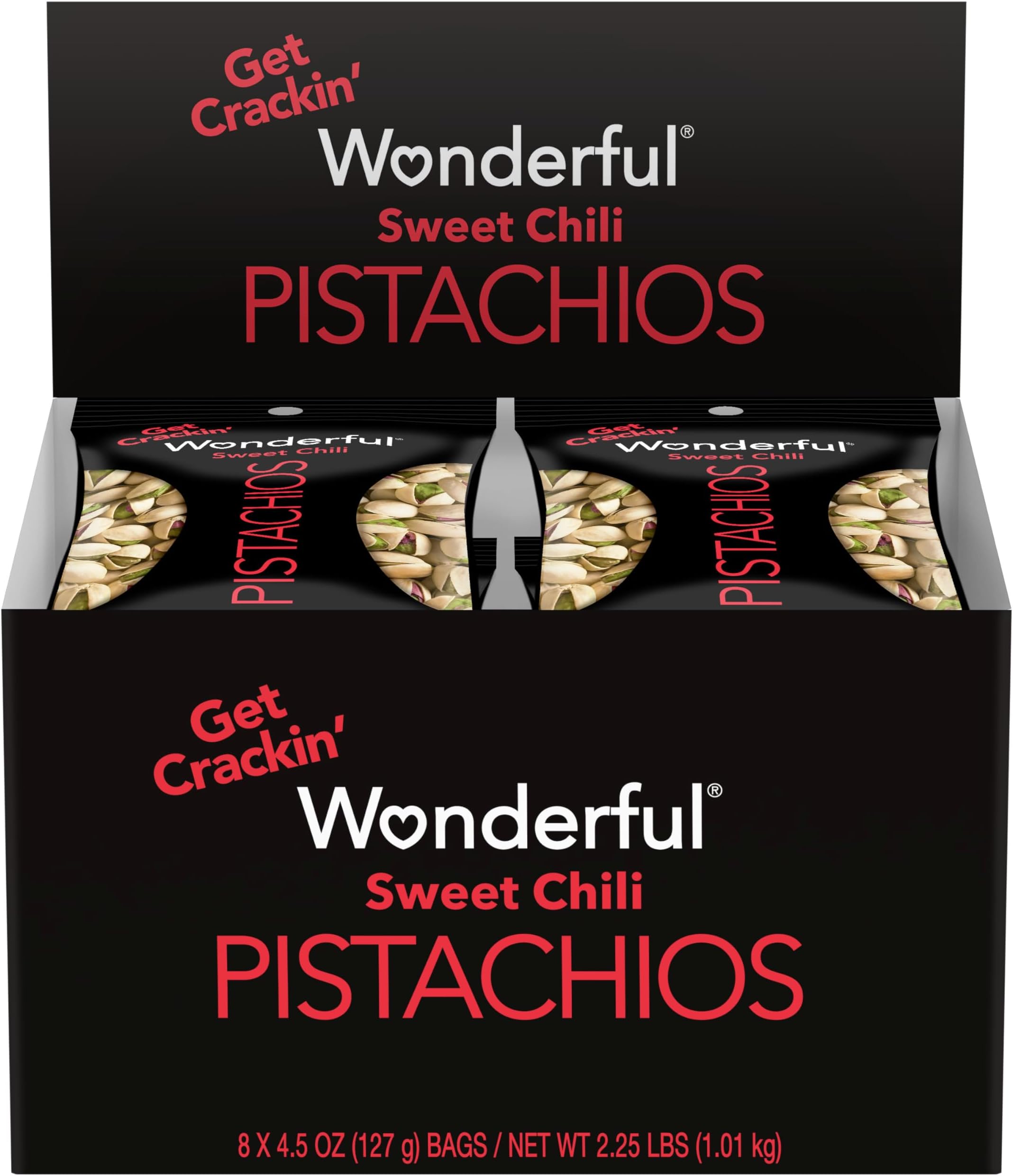 Wonderful Pistachios, Sweet Chili Flavored, 4.5 Ounce Bag (Pack of 8)