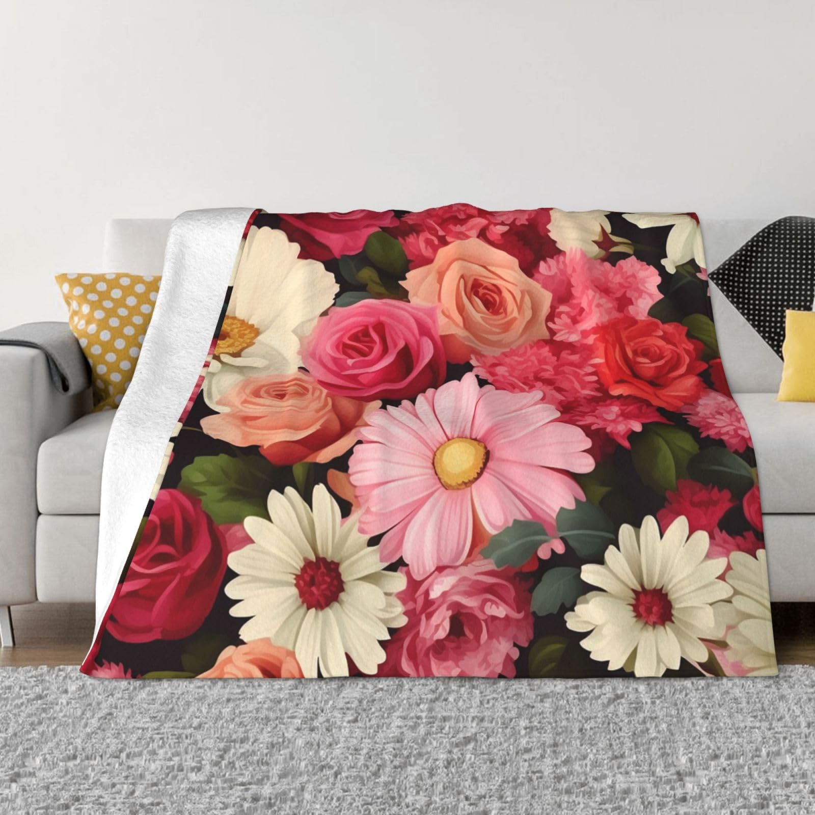 Couverture micro polaire vintage fleurie grand lit chaud canapé plaid doux