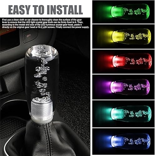 Miniatura 6 de Slykew 1 pomo de palanca de cambios LED para automóvil con Bubblem, reemplazo de palanca de cambios de vehículo de cristal liso impermeable,