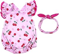 BABESIDE Cherry Pattern Reborn Baby Doll Clothes for 17-22 Inch Dolls - Adorable Jumpsuit Outfit + Headband
