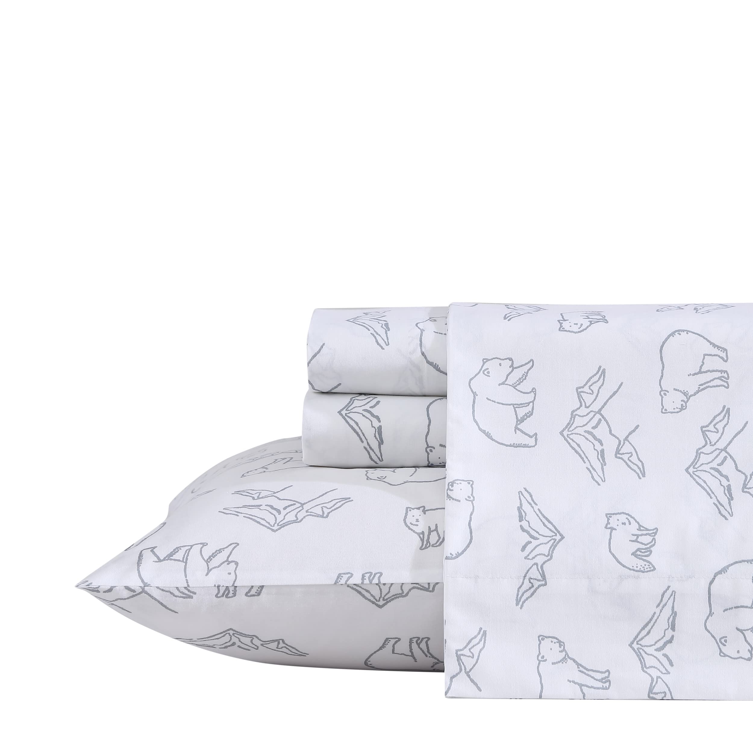 Eddie Bauer Lenzuola doppie, set di biancheria da letto in percalle di cotone, 3 pezzi, decorazione per la casa fresca (grigio fumo orso campeggio, twin)