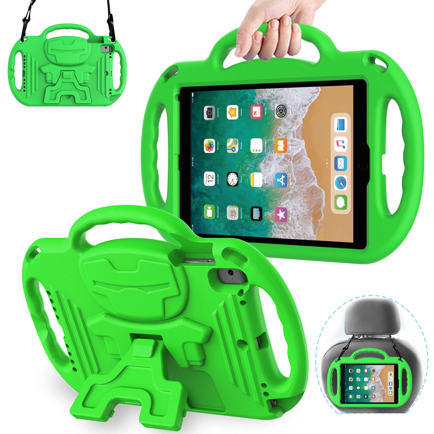 AVAWOKids Case for New iPad 9.7" 2018 - Light Weight Shock Proof Handle Stand Friendly Kids Case for Apple iPad 9.7-inch (2017 Release 5th Generation & 2018 Release 6th Generation) Tablet -Green