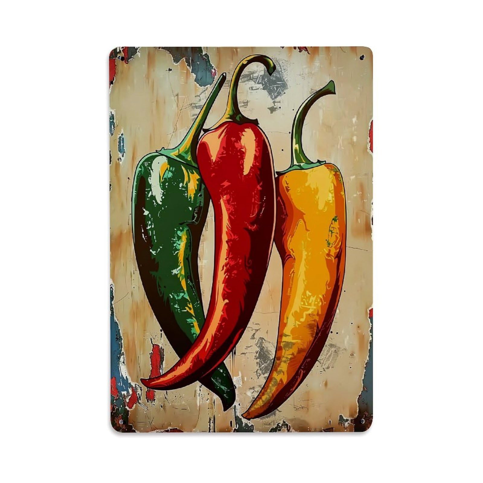 Colorful Chili Peppers Art Print Retro Metal Tin Sign, Vintage Decor Art Poster for Bar, Home, Man Cave, Kitchen, Laundry Room Gift 8x12Inch