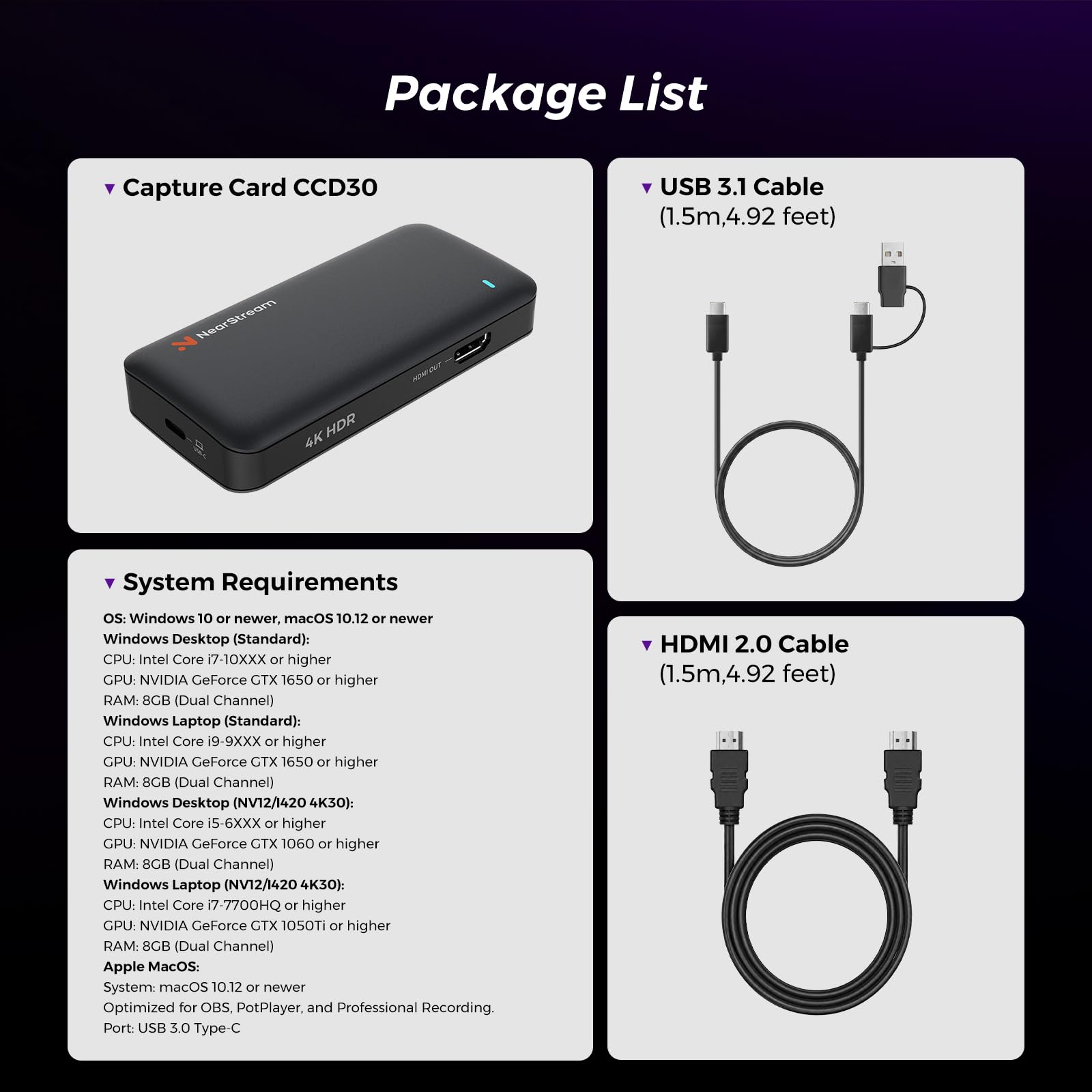 NearStream Tarjeta de captura de video USB 3.1 para transmisión o grabación en 4K60FPS HDR10 o 1080P60FPS HDR10 con latencia ultrabaja, compatible con Xbox Series X/S, Xbox One, PS5, PS4/Pro, PC/Mac