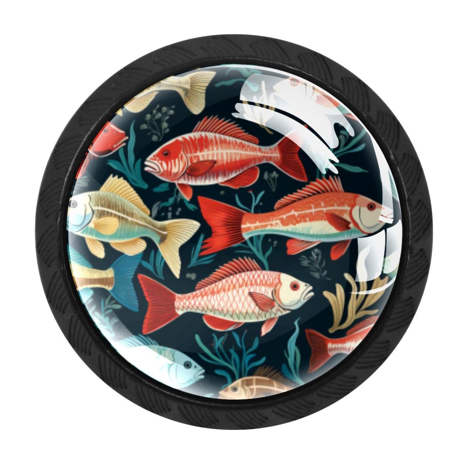 Chenzzzz Multicolored 09 4 Pieces Fish Drawer Knobs, 35Mm Black Kitchen Cabinet Knobs, Drawer Pulls And Knobs, Glass Cabinet Hardware Single Hole Knob For Cabinets And Drawers Round