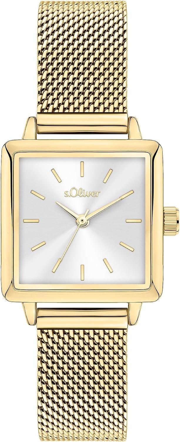 s.Oliver Orologio da donna – Quadrato – Oro – 14 mm – Elegante orologio da donna in metallo con movimento al quarzo – Impermeabile 3 ATM – antigraffio