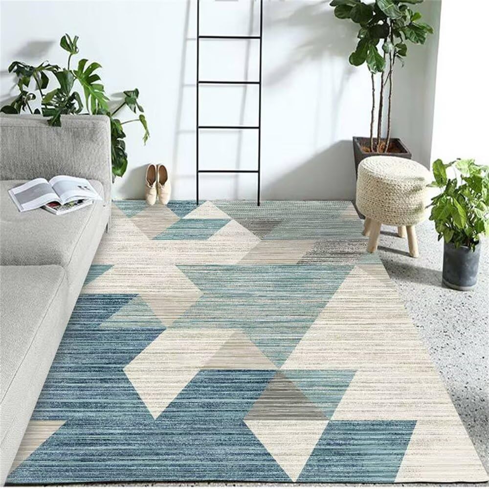 Tapis enfant bleu 160x220 cm au motif géométrique moderne pour le salon