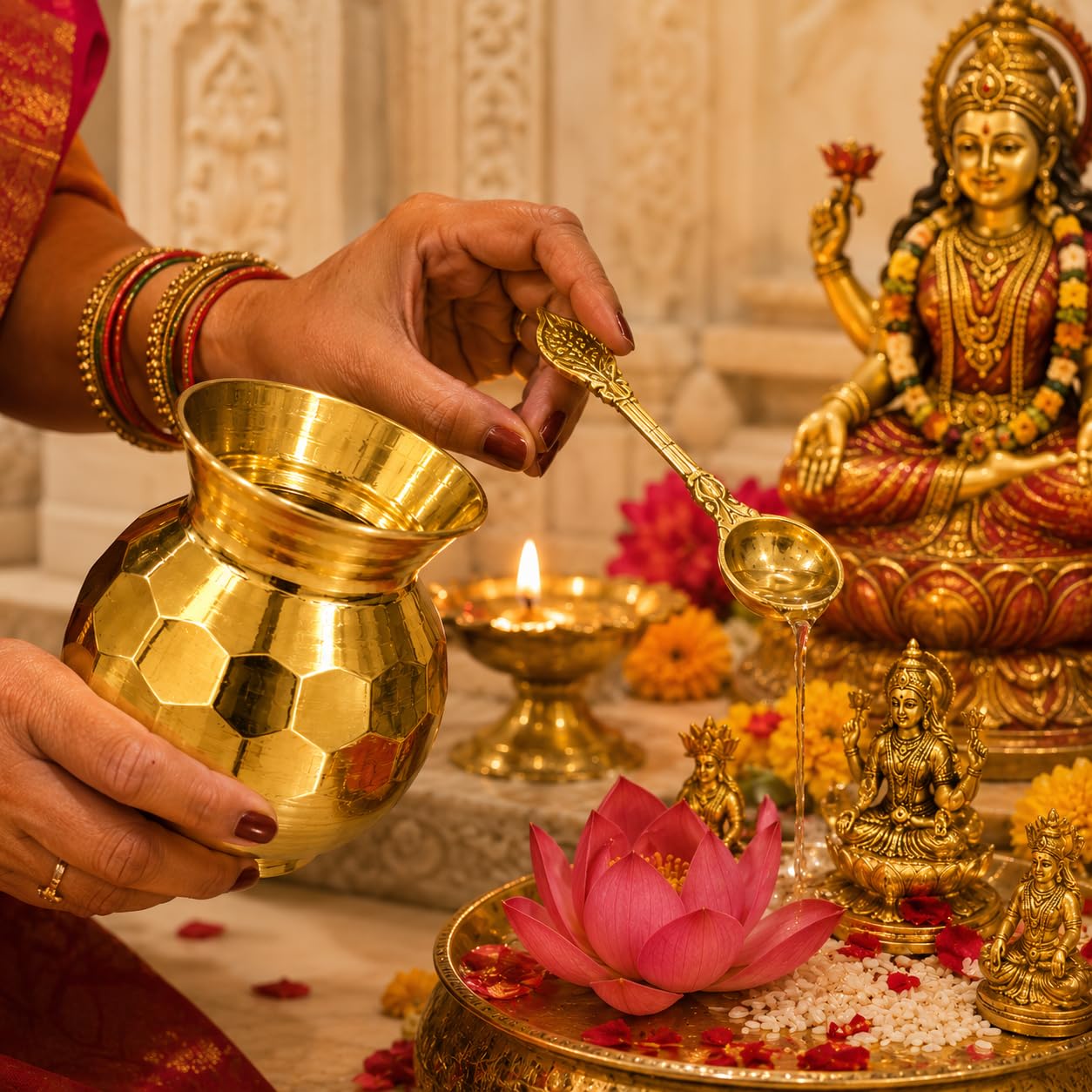 Pure Brass Pooja Lota Set - Traditional Indian Rituals -3