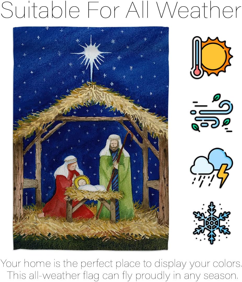 Breeze Decor GS114214-BO Jesus Winter Nativity Decorative Vertical Banner Pole, Garden Flag Set 13"x 18.5", Multi-Color