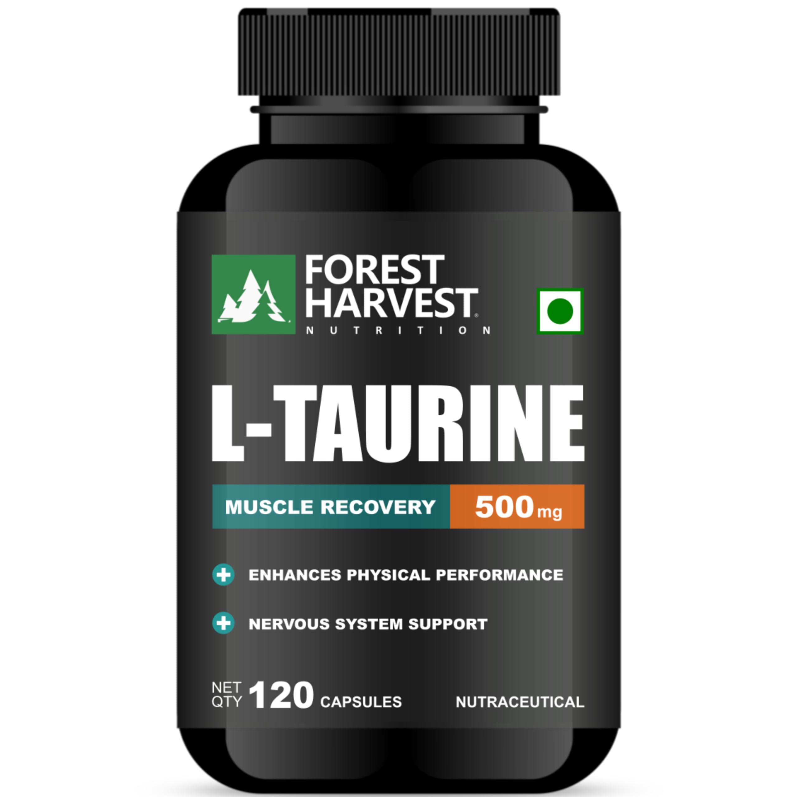 Forest Harvest Nutrition L-Taurine – 500 mg per Serving | Energy, Heart & Cognitive Support | 120 Veg Capsules | WHO-GMP, HACCP, ISO & FSSAI Certified-image-1
