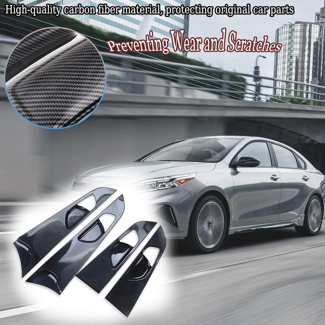 Inner Door Pull Handle Bowl Decoration Panel Protect Cover Trim for Kia Forte K3 2019 2020 2021 2022 2023 2024 - ABS Wine red Sport Interior Accessories