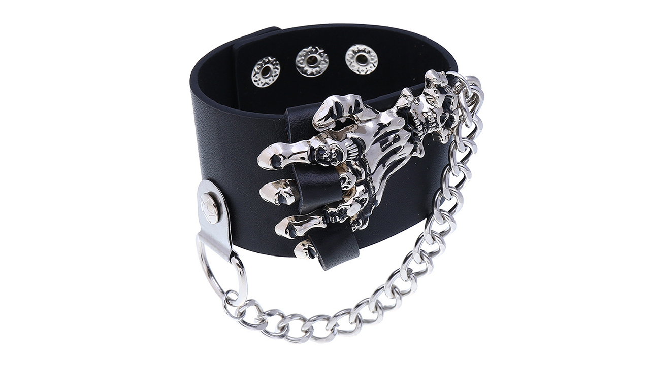 Amazon.com: Heavstjer Punk Alloy Skull Wristband Chain Wide
