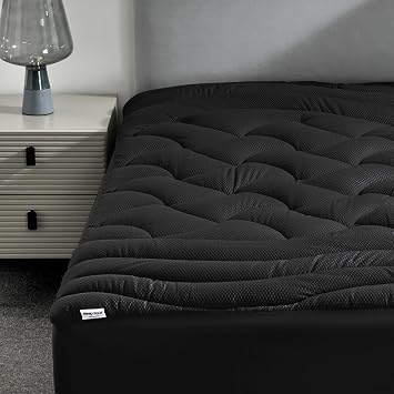 SLEEP ZONE Cooling Mattress Topper King Size Premium Mattress Topper Padded Mattress Protector Breathable Washable Deep Pocket 8-21" Black, King