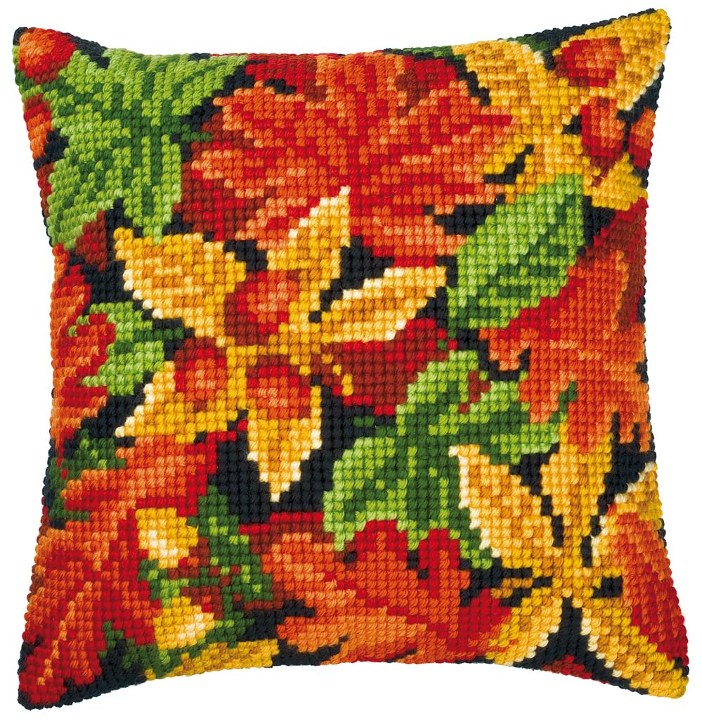 Vervaco stamped cross stitch kit cushion Autumn leaves, DIY