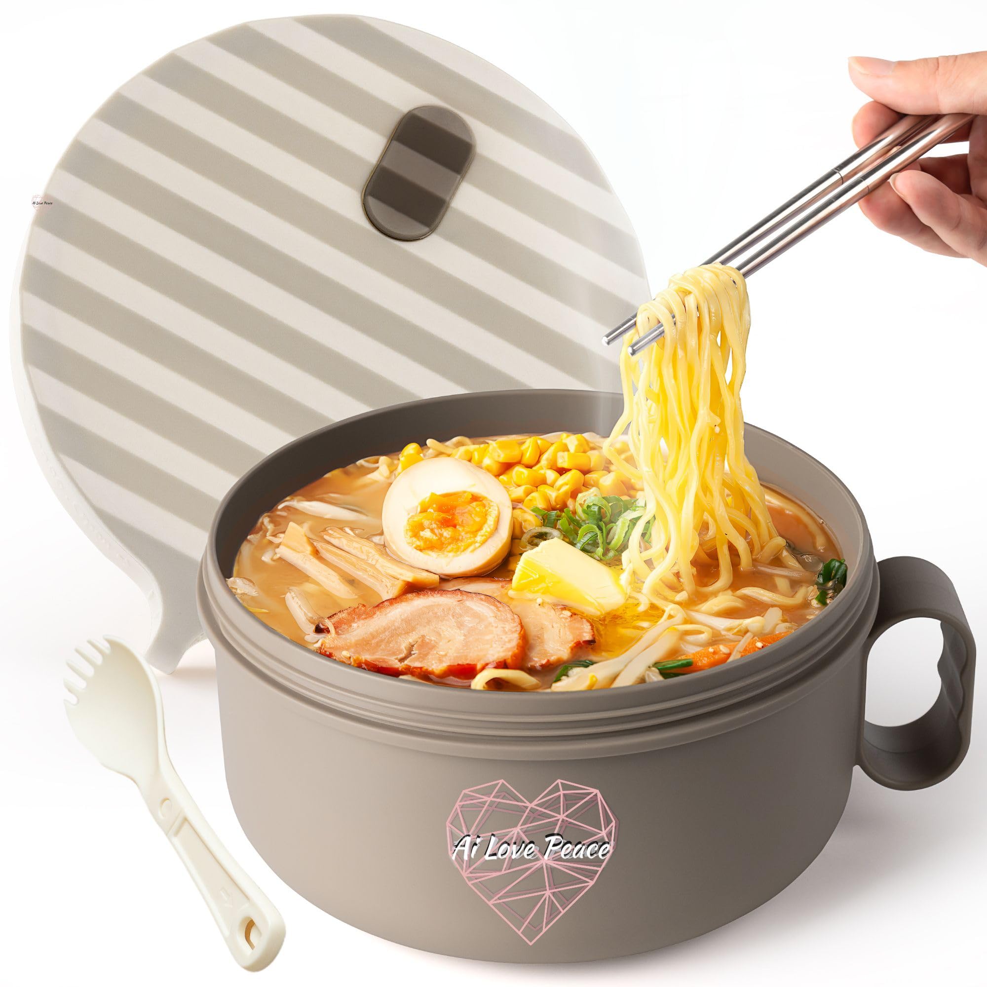 Microwave Noodle Bowl with Lid,Ramen Bowl,Porridge Bowl,Microwave Bowl with Vented Lid, Soup Mug with Lid,Microwavable Soup Container, Soup Bowl, Breakfast Pot with chopstick & fork,1200ml. BPA Free.