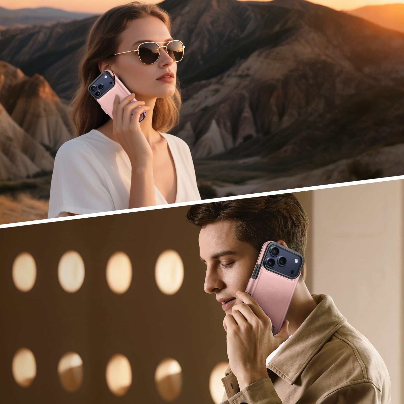 Custodia a portafoglio per iPhone 17 Pro Max 6,9 pollici [cavalletto invisibile integrato] [ricarica wireless] [3 slot per schede e blocco RFID] [pelle PU] custodia protettiva donna uomo per