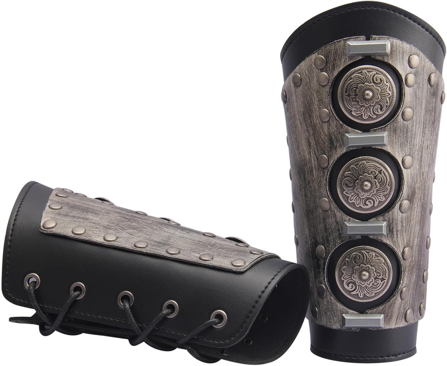 Leather Gauntlet Wristband Medieval Bracers Viking Wrist Guards Archery Guards Bracers Wide Arm Armor Cuff for Women Men 2PCS - Image 3