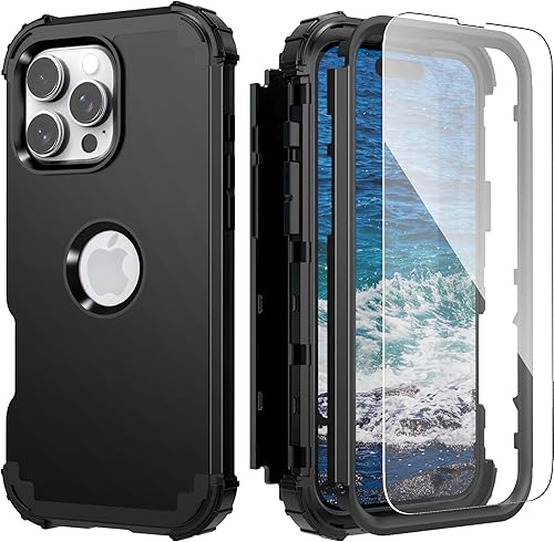 Miniatura 1 de IDweel Funda para iPhone 16 Pro Max con protector de pantalla, 3 en 1, a prueba de golpes, delgada, híbrida, resistente, cubierta de policarbonato