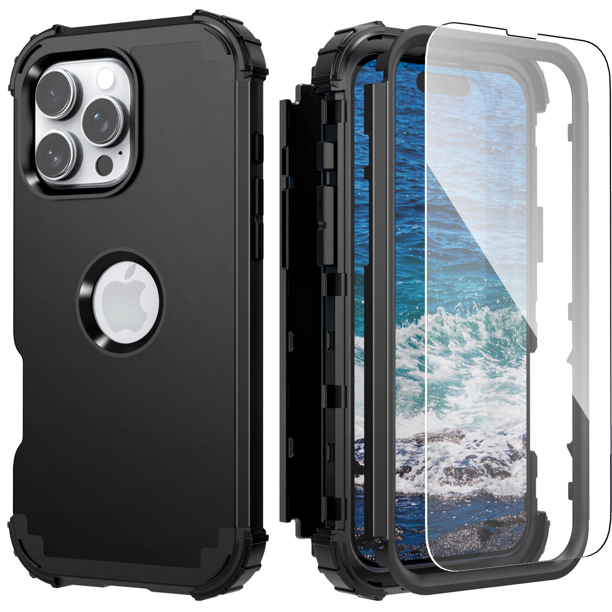 IDweel for iPhone 16 Pro Max Case with Screen Protector, 3 in 1 Shockproof Slim Fit Hybrid Heavy Duty Hard PC Cover Soft Silicone Bumper Full Body