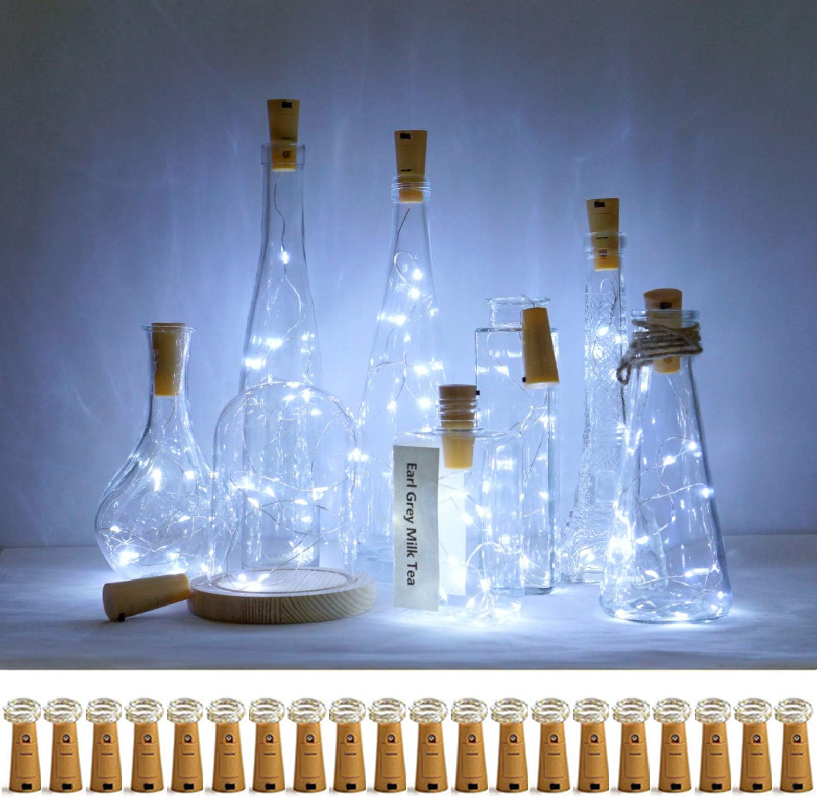 Decorman Wine Bottle Cork Lights, 20 Pack 20 LED Cool White Cork Shape Silver Copper Wire LED Starry Fairy Mini String Lights for DIY/Decor/Party/Wedding/Christmas/Halloween