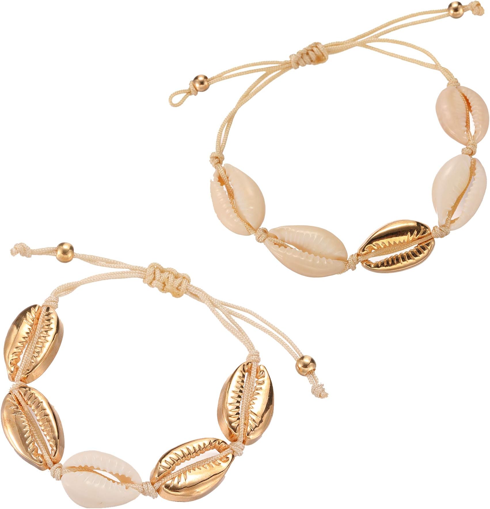 2Pcs Beach Shell Bracelet Anklet Set for Women Summer Handmade Bracelets Ankle Bracelet Adjustable