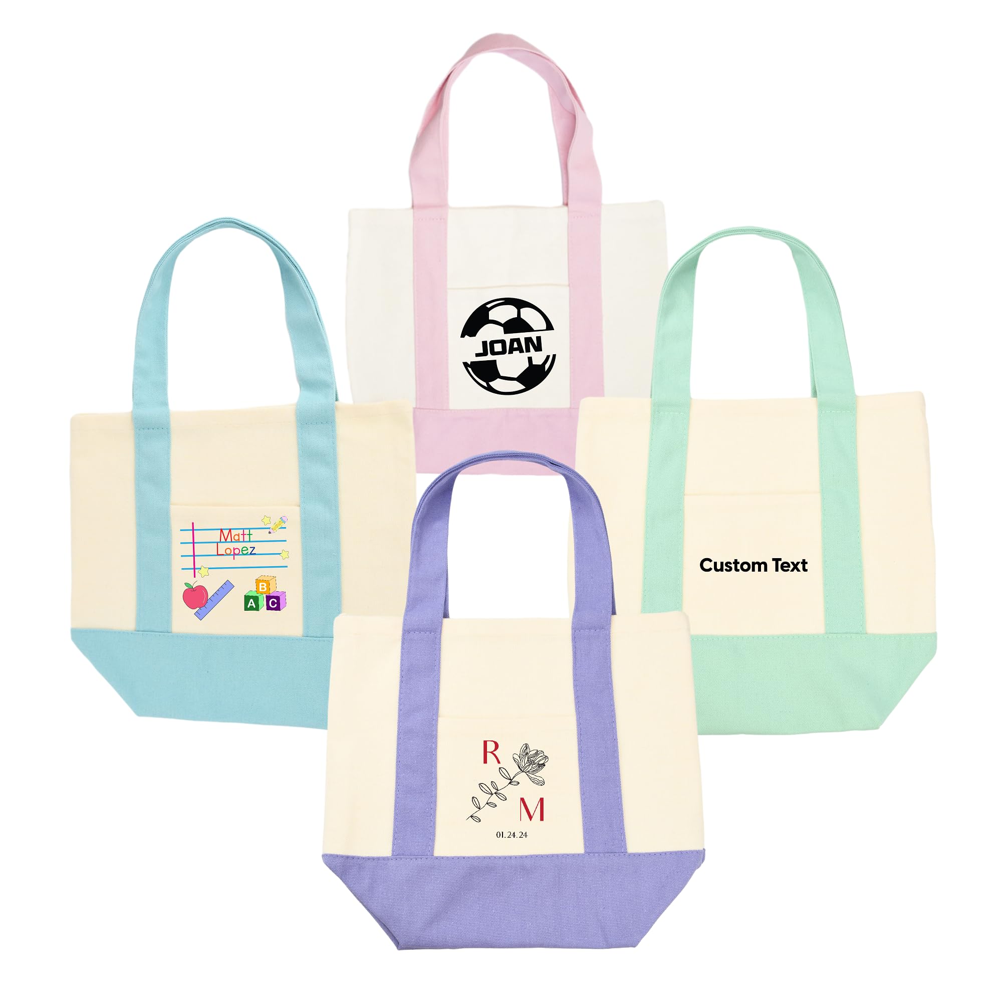 PRINT SUPREMACY Custom 16oz Pastel Colors Mini Canvas Tote Bags w/External Pockets, DIY Bag (4 Color)