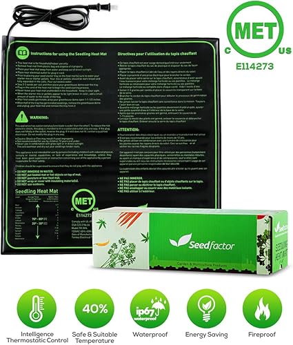 Miniatura 7 de MET - Tapete térmico para semillero certificado, factor de semillas, resistente al agua, duradero, tapete térmico de estación de germinación,
