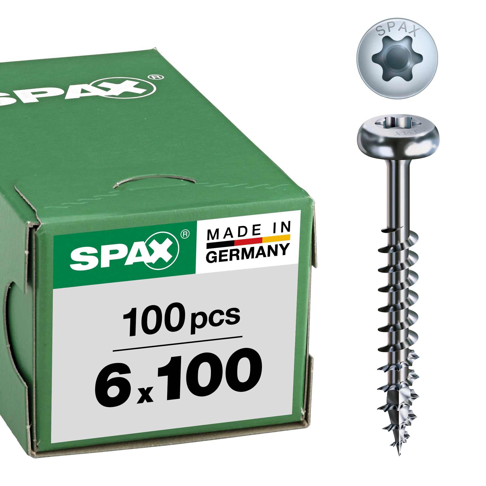 SPAX Universalschraube, 6,0 x 100 mm, 100 Pieces, T-STAR plus, Halbrundkopf, Teilgewinde, 4CUT, WIROX A3J, 0201010601005