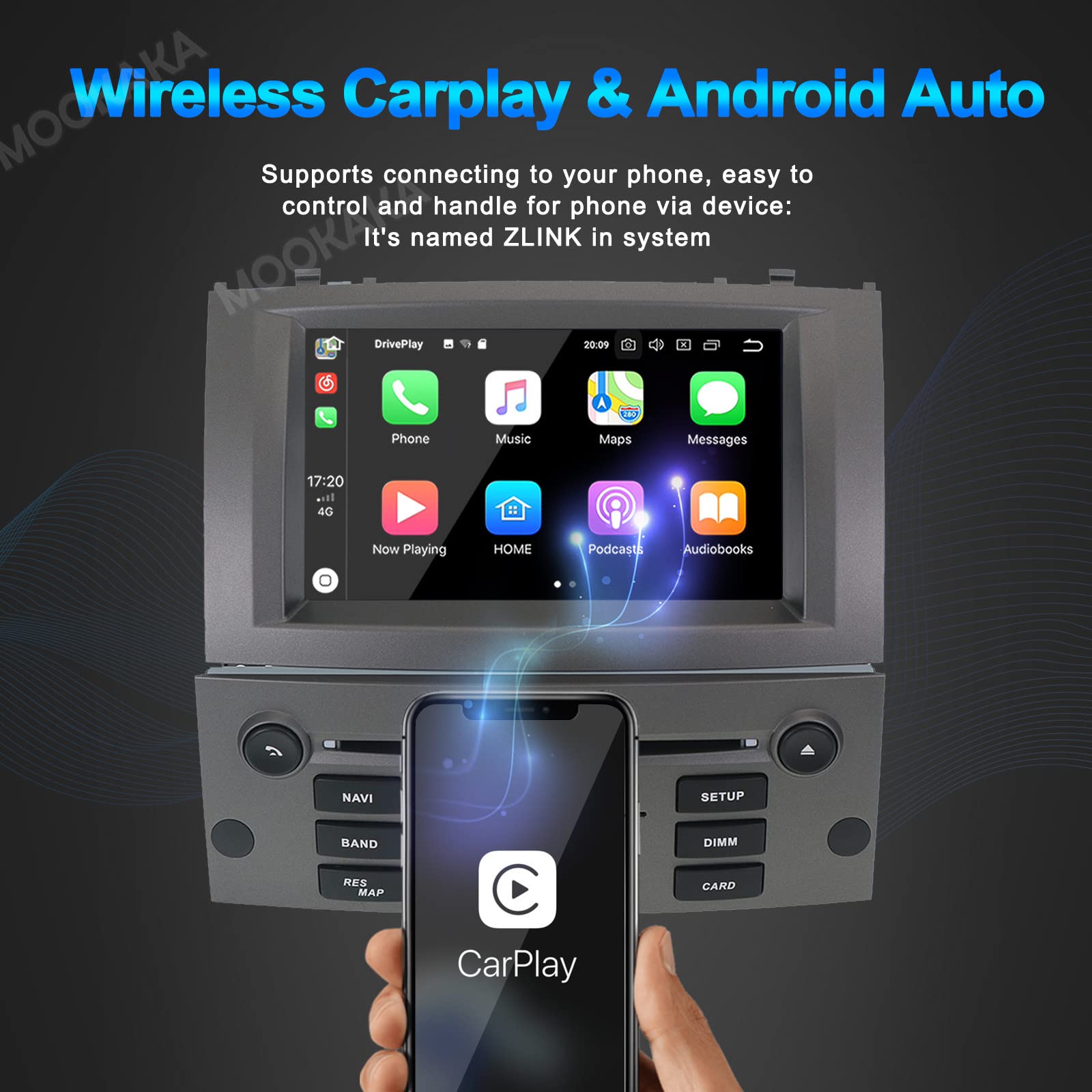 MOOKAKA Android 10.0 Auto Radio 1 DIN Navegación GPS para Peugeot 407 2004-2010 Reproductor Multimedia estéreo para automóvil Pantalla IPS con Carplay, SWC, WiFi, DSP, HDMI, RDS (MTK-16GB) — view 4