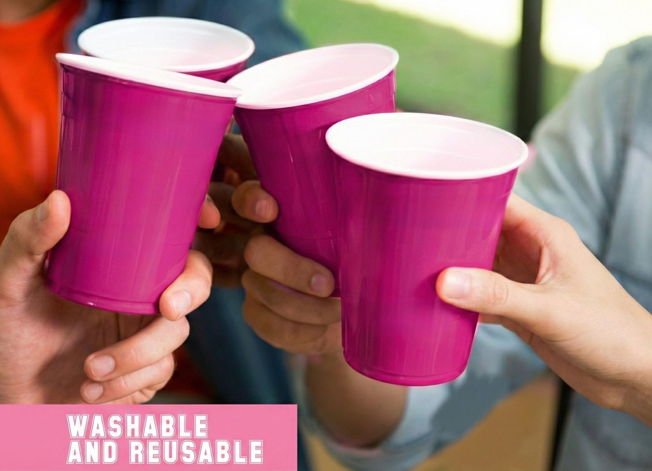 Tickles Pack of 20, Beer Pong Glasses with Free Ping Pong Balls Set, Easy Grip Reusable Drinking Party Cups for Iced Tea, Punch, Cocktail, Couple, Ladies Games (Color: Dark Pink Size: 475 ml) 2