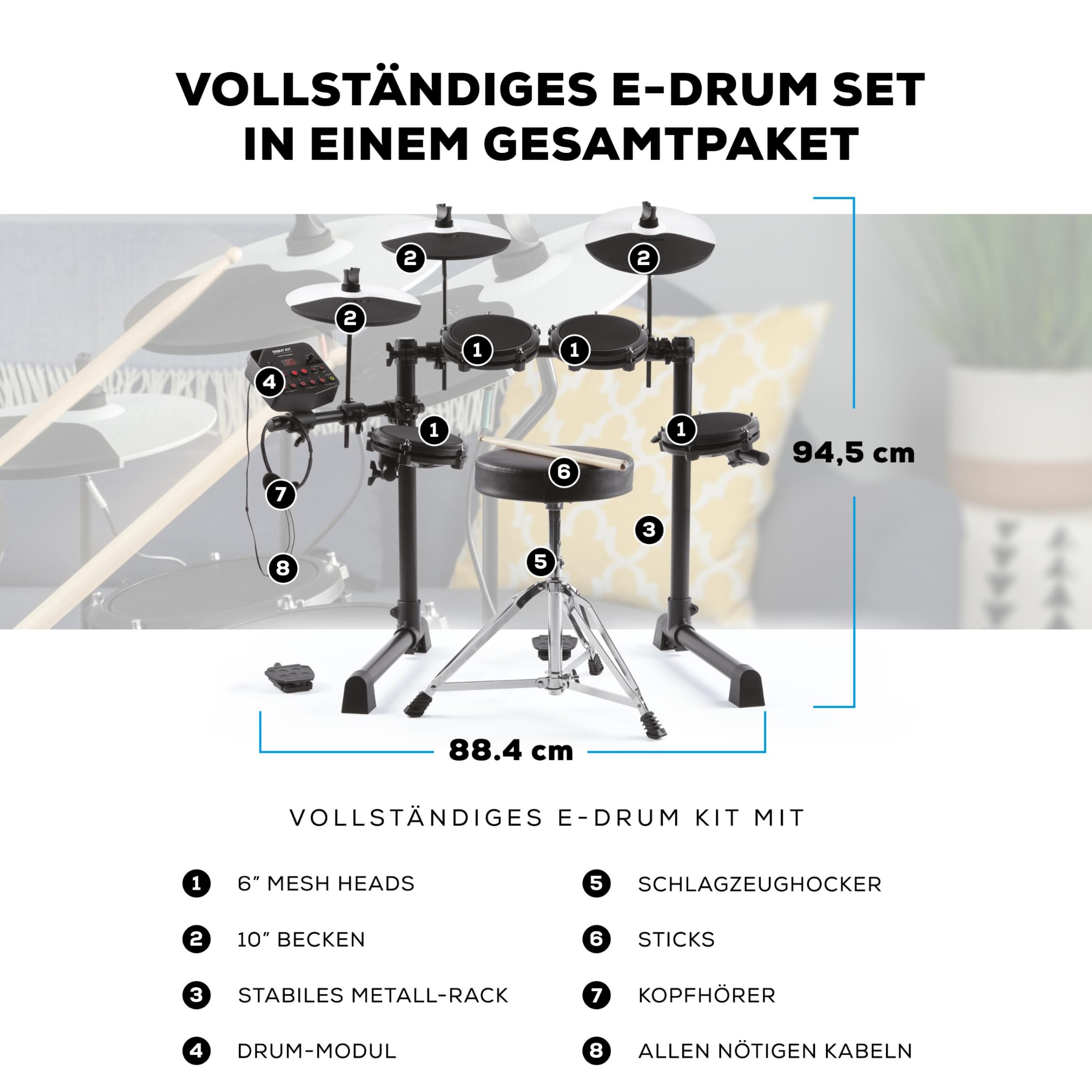 Alesis Debut Kit - Kinder Drum Kit mit 4 Mesh E-Drum Set Pads, 120 Sounds, 100 Lektionen, Schlagzeughocker, Drum Sticks, Stimmschlüssel und Kopfhörern