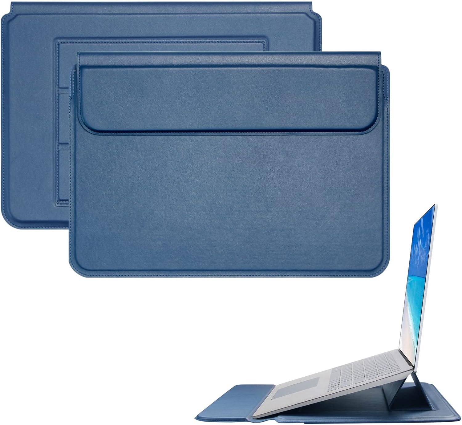 Happy Balls Laptop Sleeve Case 14inch with Stand Compatible with Microsoft Surface Laptop 13"/7 13.8"/6 5 4 3 2 13.5", MacBook Air/Pro 13.3", PU Leather Sleeve for 13-14" Notebook Computers(Dark Blue)