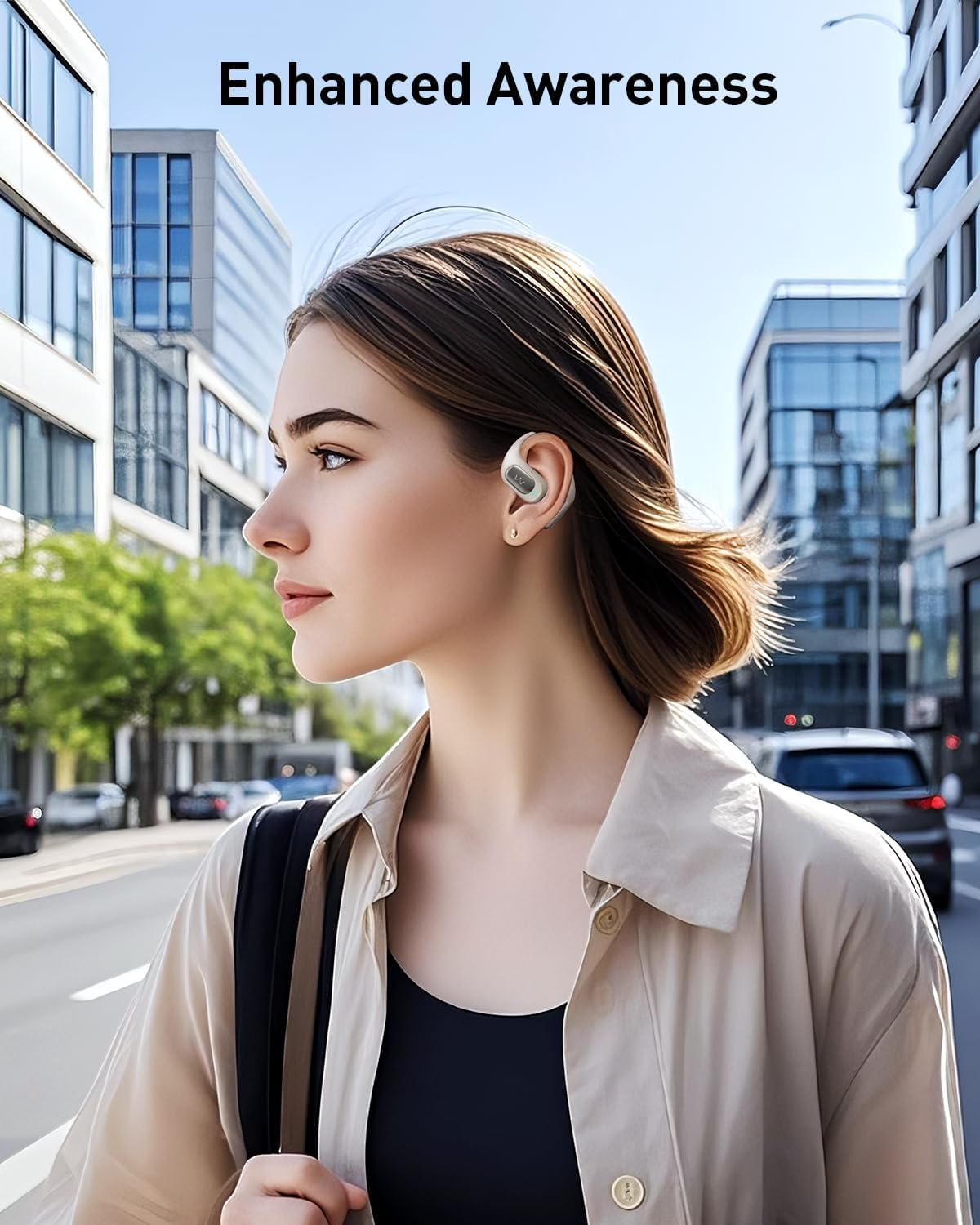 iWALK Open-Ear Headphones, True Wireless Headphones Bluetooth 5.4 Light Earbuds, Ultra Comfort Earhooks, 35H Playtimes, Clear Calls, Air Conduction Stereo Sound with 15mm Drivers for Workouts (Beige)