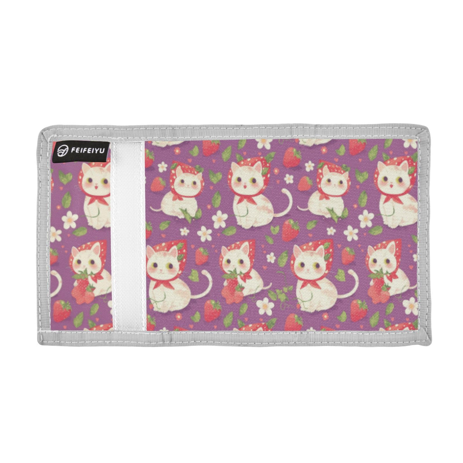 Wusikd Cat Strawberry Kids Wallet for Boys Girls Flowers Toddler Trifold Wallet Novelty Wallet for Teens Women Men