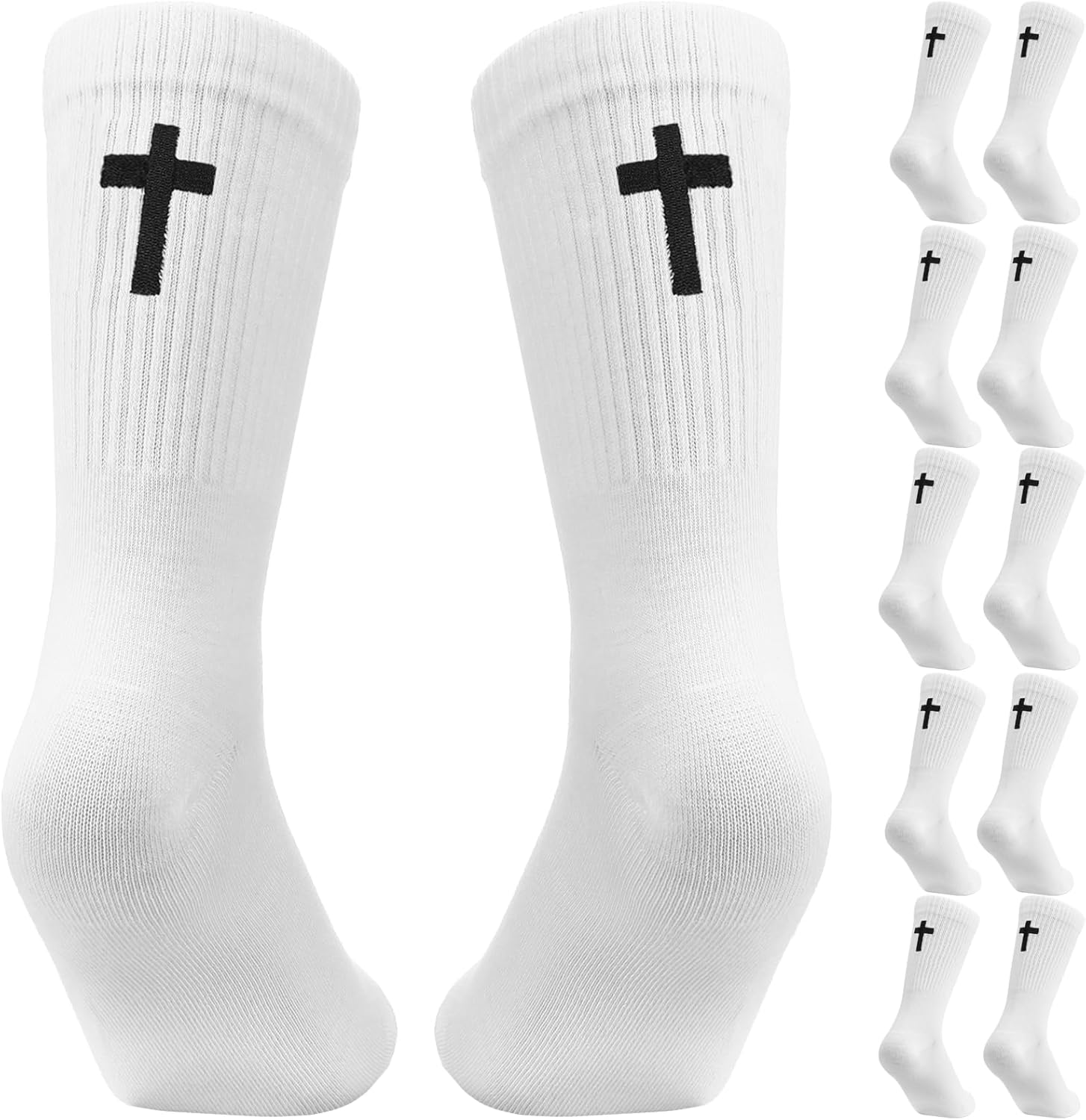 6 Pairs Embroidered Cross Socks Christian Gifts Ideas Religious Catholic Jesus Sock Novelty Funny Crew Cross Socks for Men Women