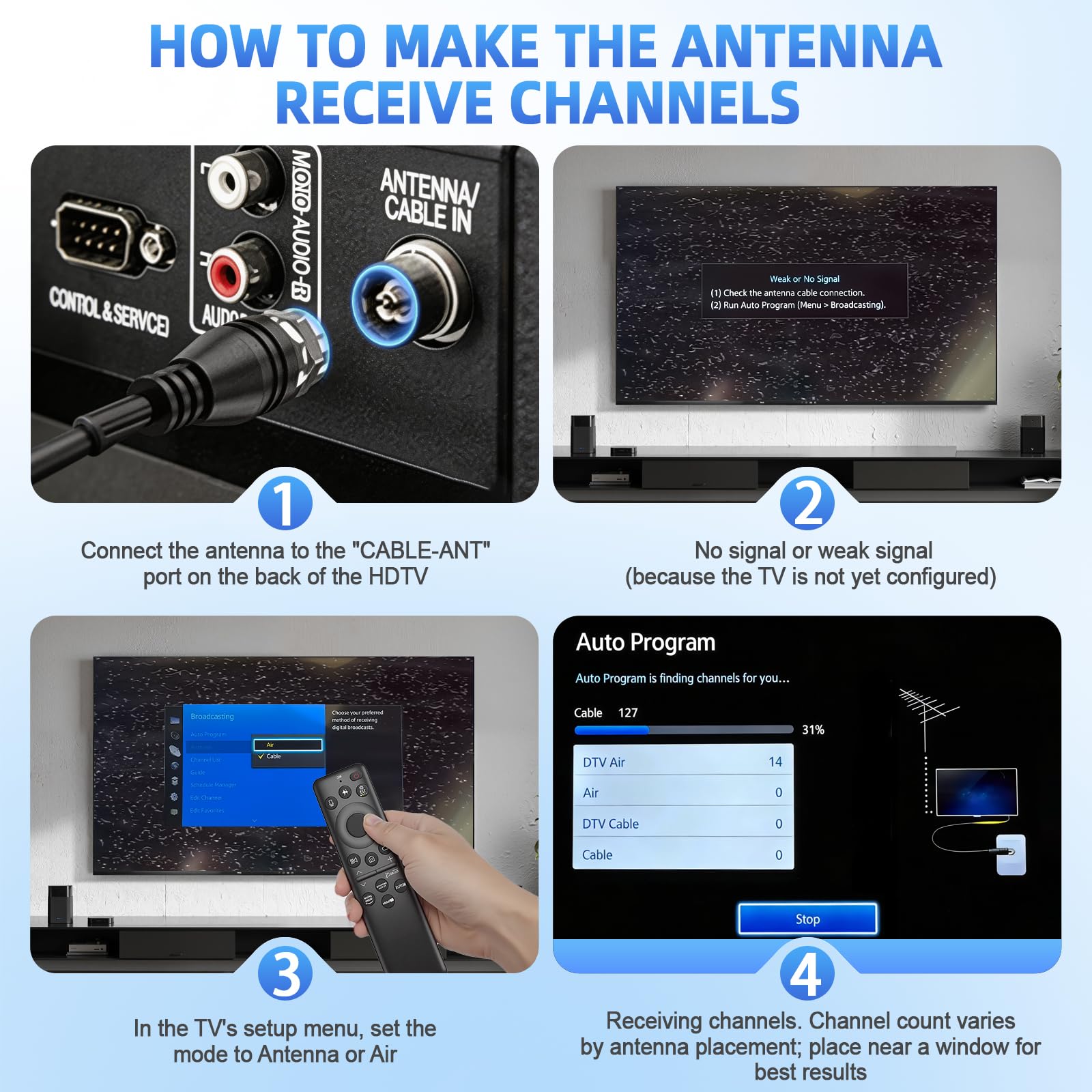 Antenna TV per Smart TV HD da interni, portata oltre 1000 miglia, antenna TV digitale esterna per canali locali gratuiti, supporta 8K/4K/1080P, cavo coassiale da 10 m