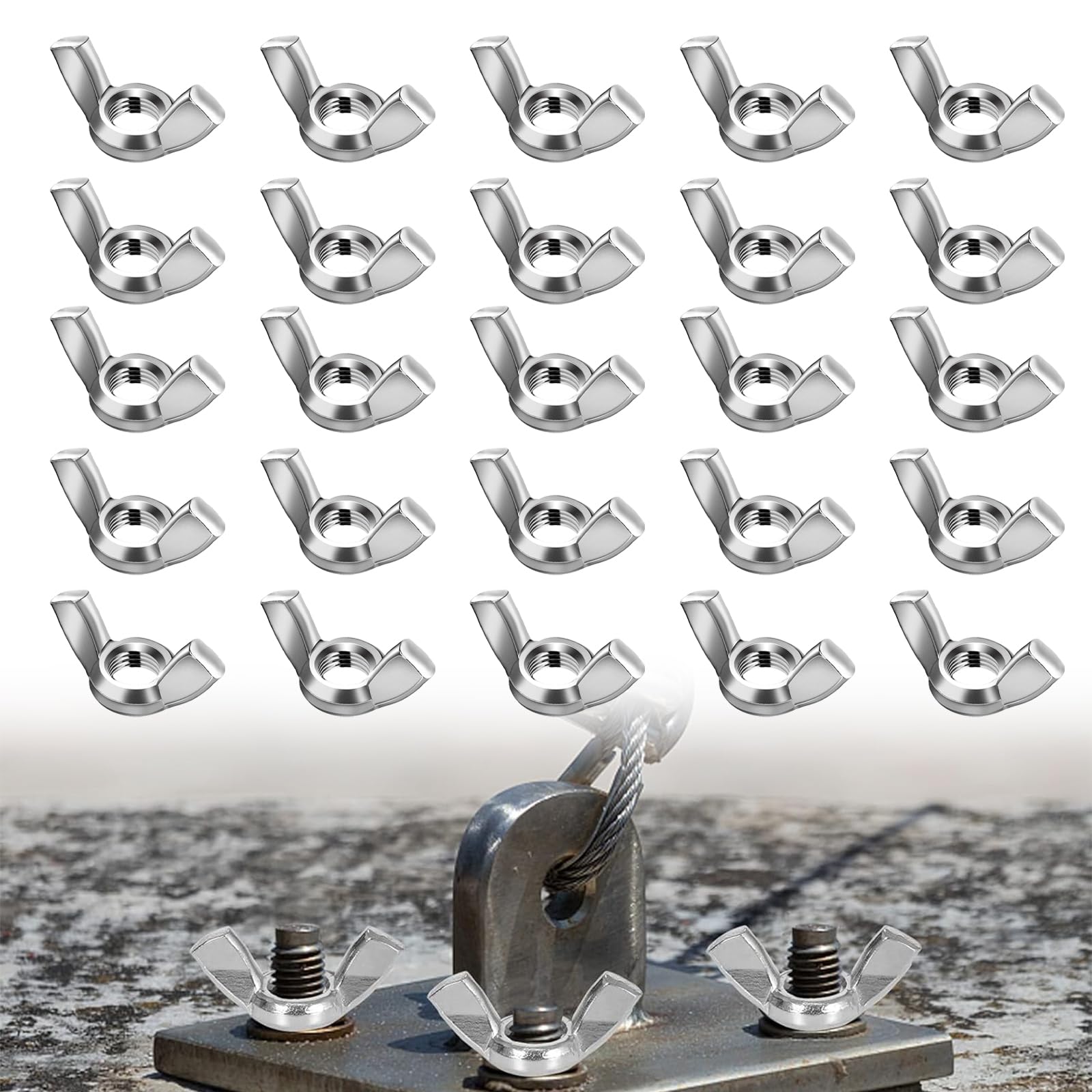 25 Pezzi Dadi ad Alette M8, Dado a Farfalla, Viti a Testa Zigrinata in Acciaio Inox per Fissaggio Fai da Te, Fasteners Hardware